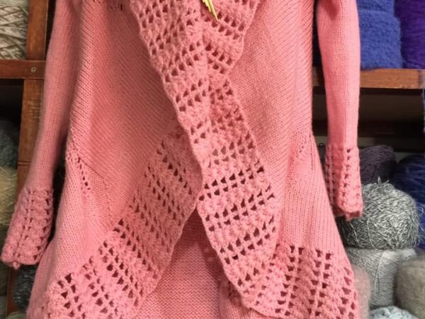 Cardigan Largo Calado Rosa